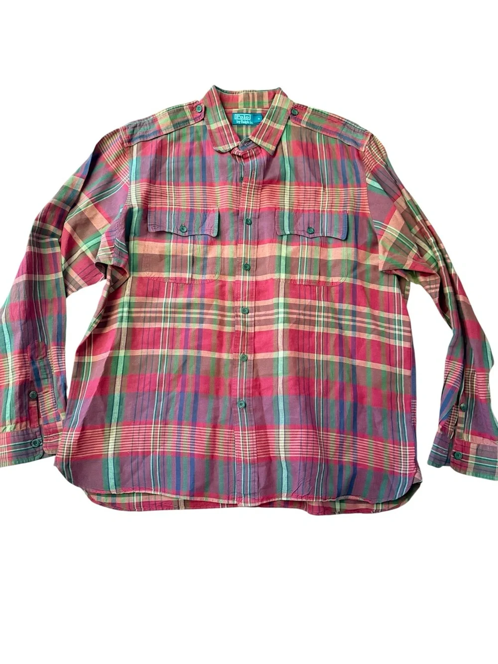 Vintage Polo Ralph Lauren Plaid Linen Cotton Button Front Shirt Men’s XL Red